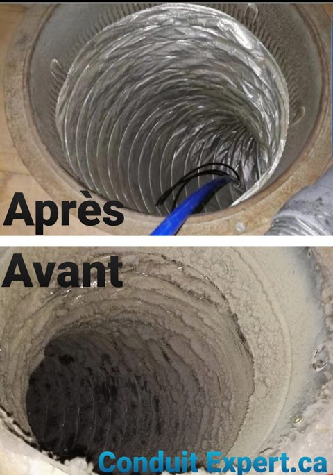 Comparaison avant et après nettoyage d’un conduit rond