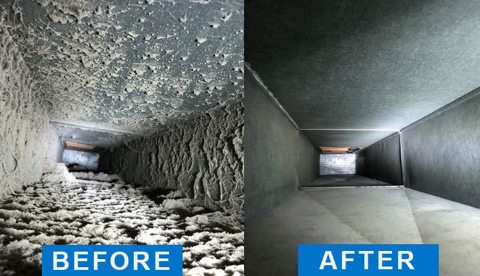 Comparaison d’un conduit de ventilation avant et après nettoyage