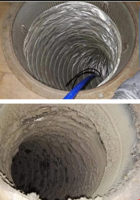 Intérieur d’un conduit avant et après nettoyage